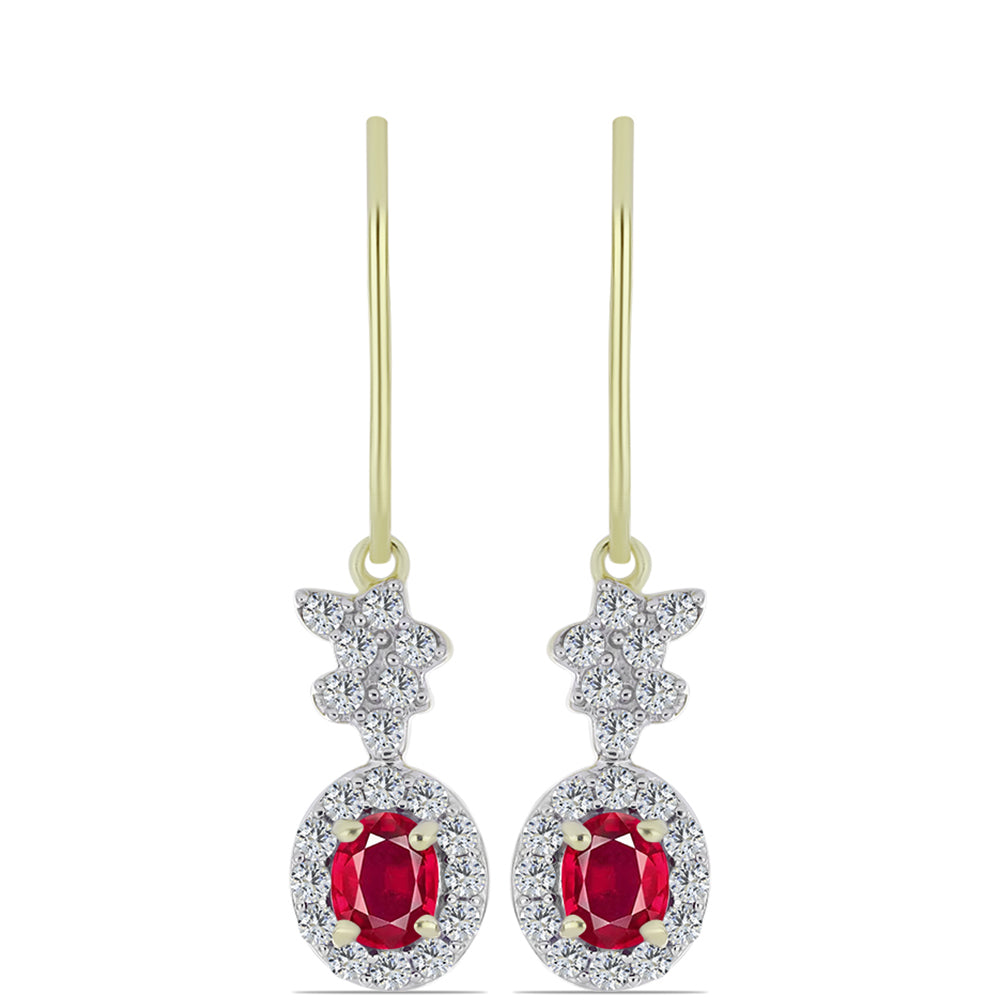 Pozlátené Strieborné Náušnice s Madagaskarským Rubínom a Bielym Topásom