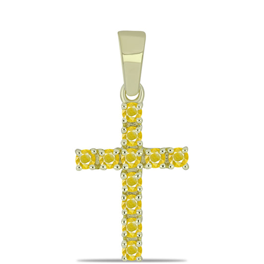 Kríž Pozlátený Strieborný Prívesok s Roseberským Žltým Zafírom