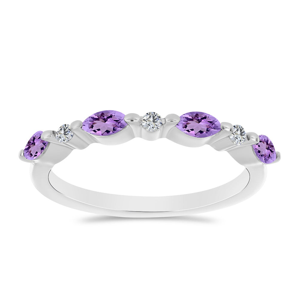 Strieborný Prsteň s Rose De France Ametystom a Bielym Topásom