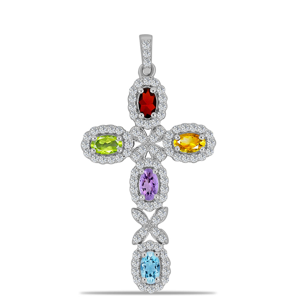 Kríž Strieborné Sada s Rose De France Ametystom a Uralským Citrínom ( Náramok+Prívesok ) 2 