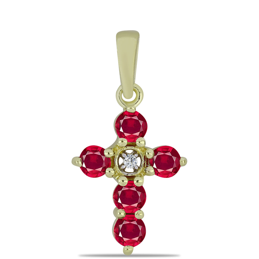 Kríž Pozlátený Strieborný Prívesok s Madagaskarským Rubínom a Bielym Topásom