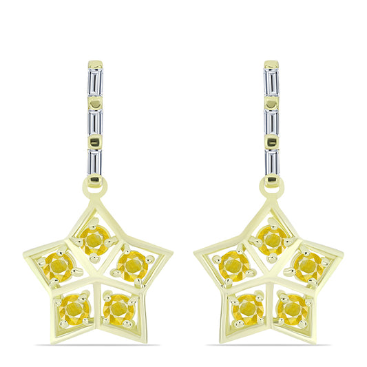 Pozlátené Strieborné Náušnice s Roseberským Žltým Zafírom a Bielym Zirkónom