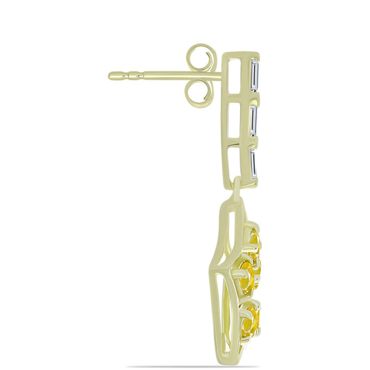 Pozlátené Strieborné Náušnice s Roseberským Žltým Zafírom a Bielym Zirkónom