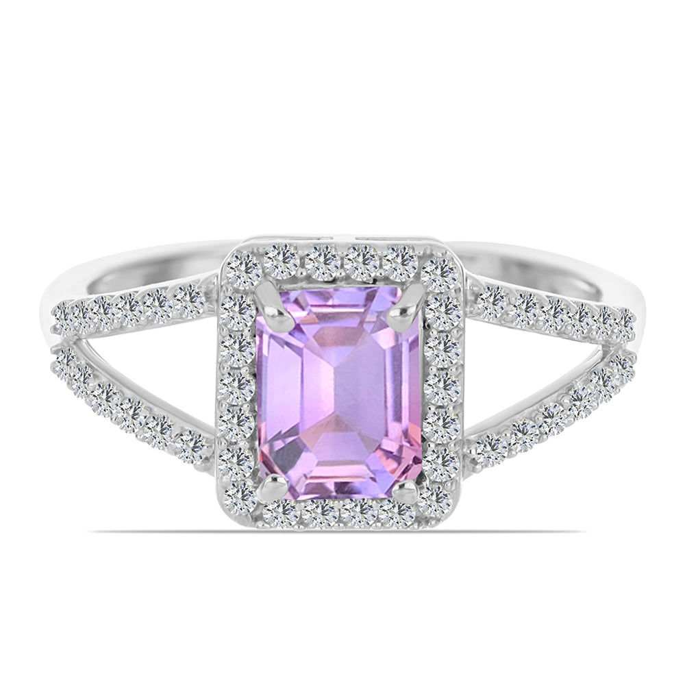 Strieborný Prsteň s Rose De France Ametystom a Bielym Topásom