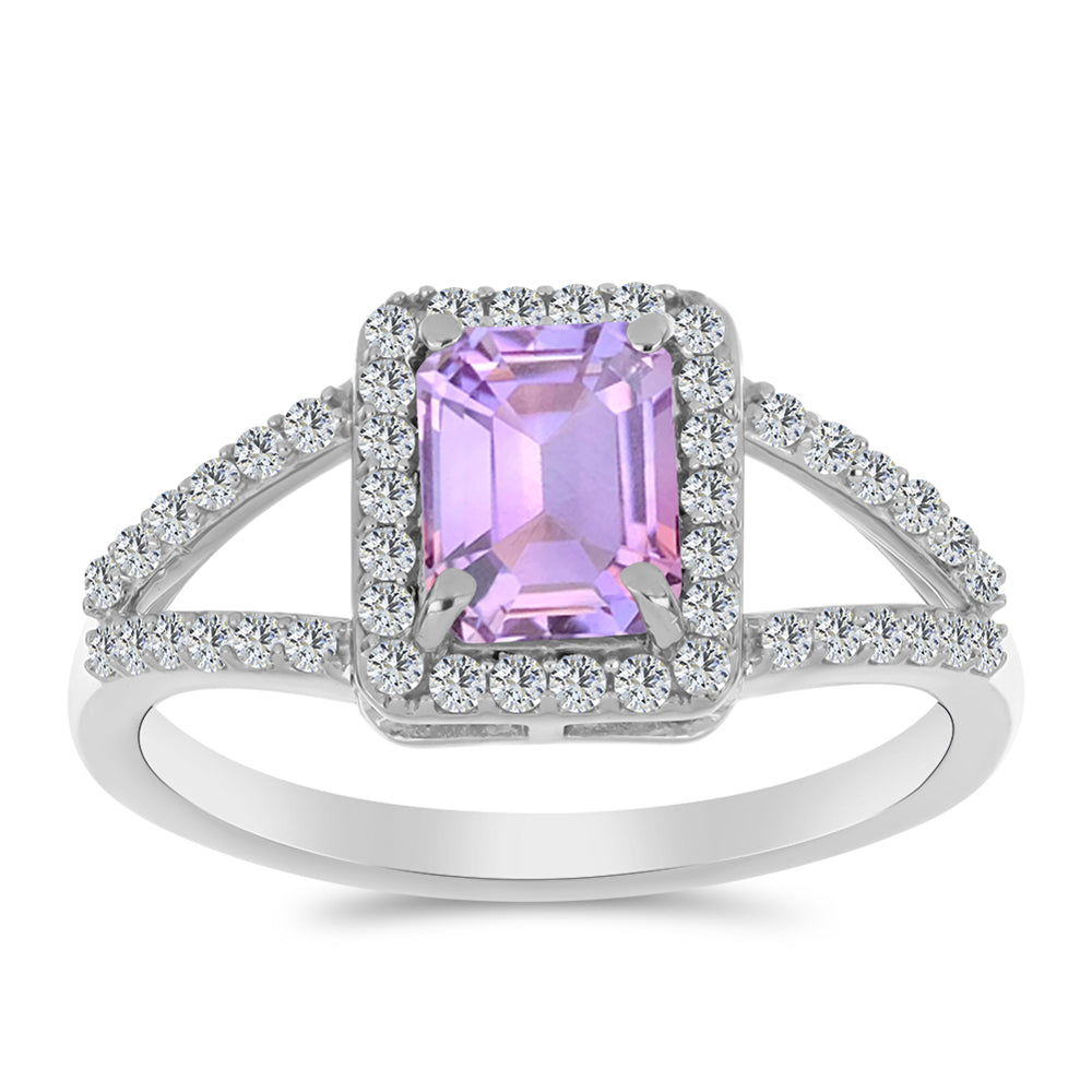 Strieborný Prsteň s Rose De France Ametystom a Bielym Topásom