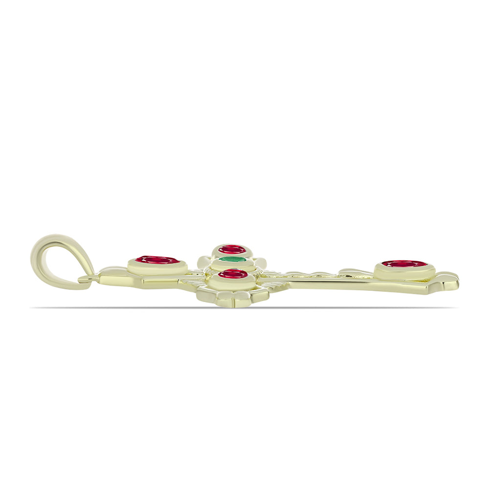 Kríž Pozlátený Strieborný Prívesok s Madagaskarským Rubínom a Brazílskym Smaragdom 2 