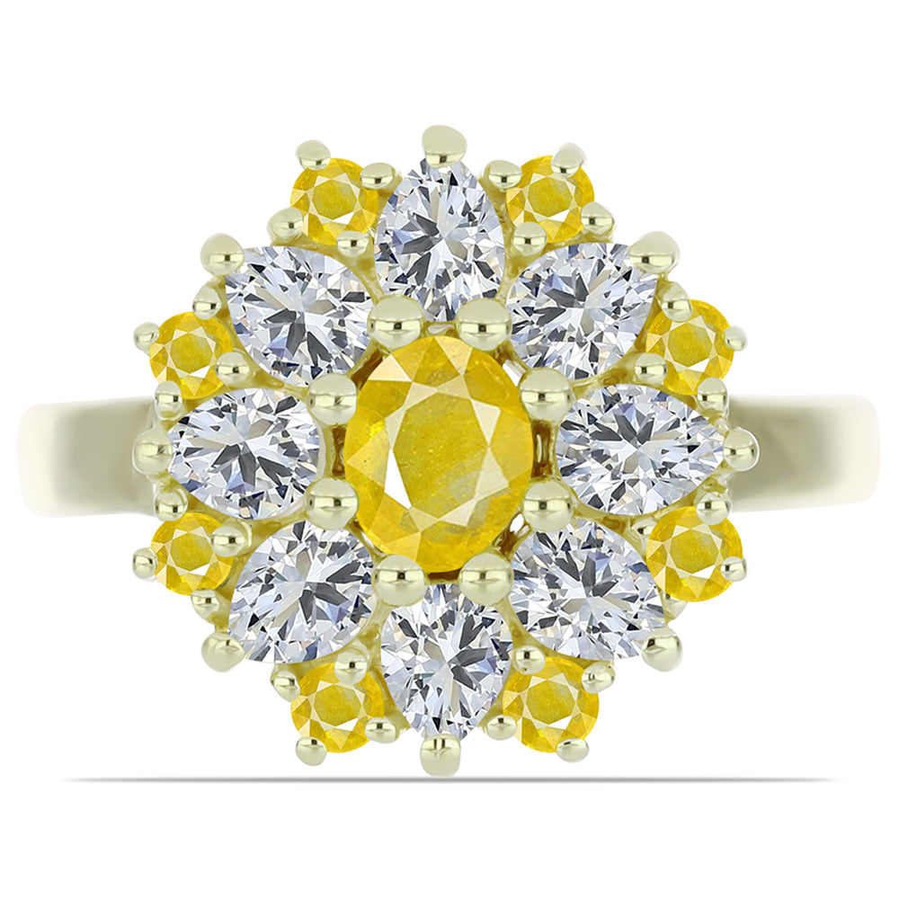 Pozlátený Strieborný Prsteň s Roseberským Žltým Zafírom a Bielym Topásom 1 