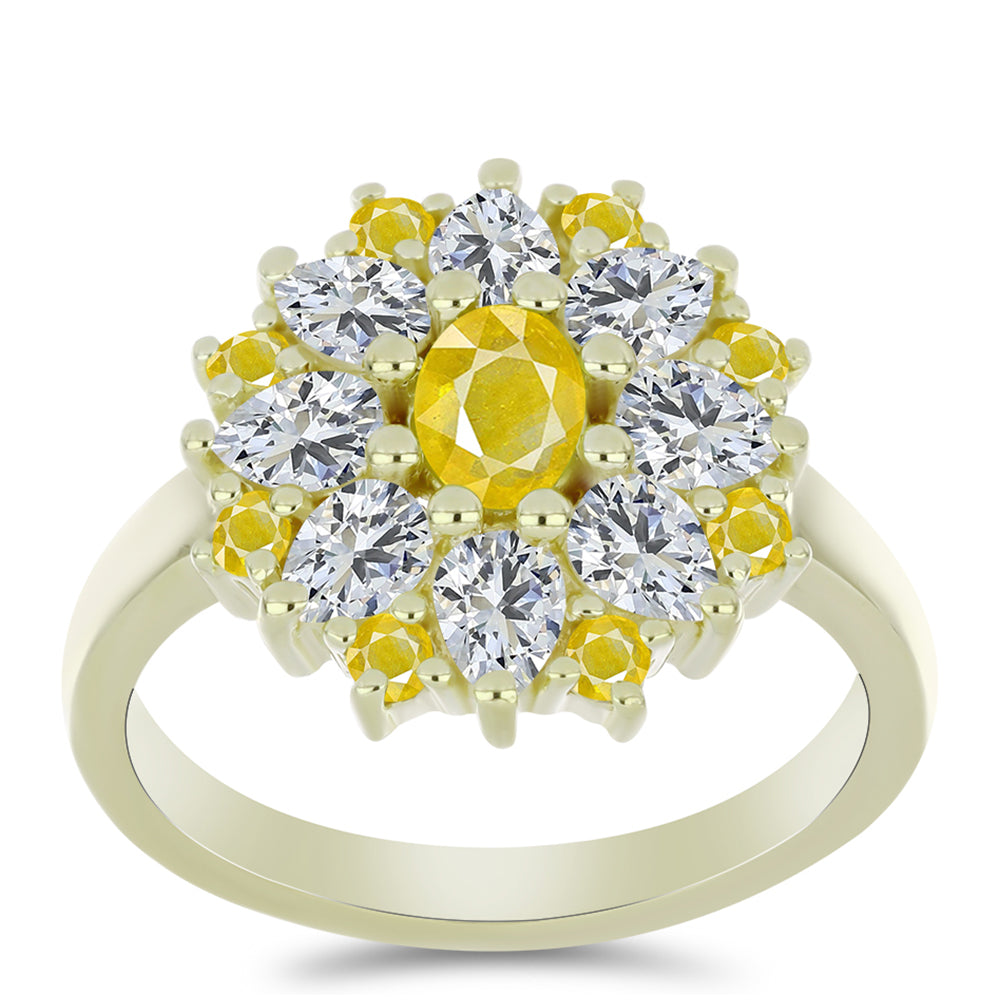 Pozlátený Strieborný Prsteň s Roseberským Žltým Zafírom a Bielym Topásom 3 