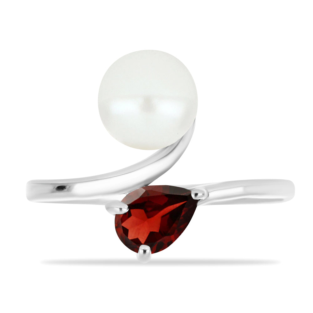 Strieborný Prsteň s Bartonským Granátom a so Sladkovodnou Bielou Perlou 1 