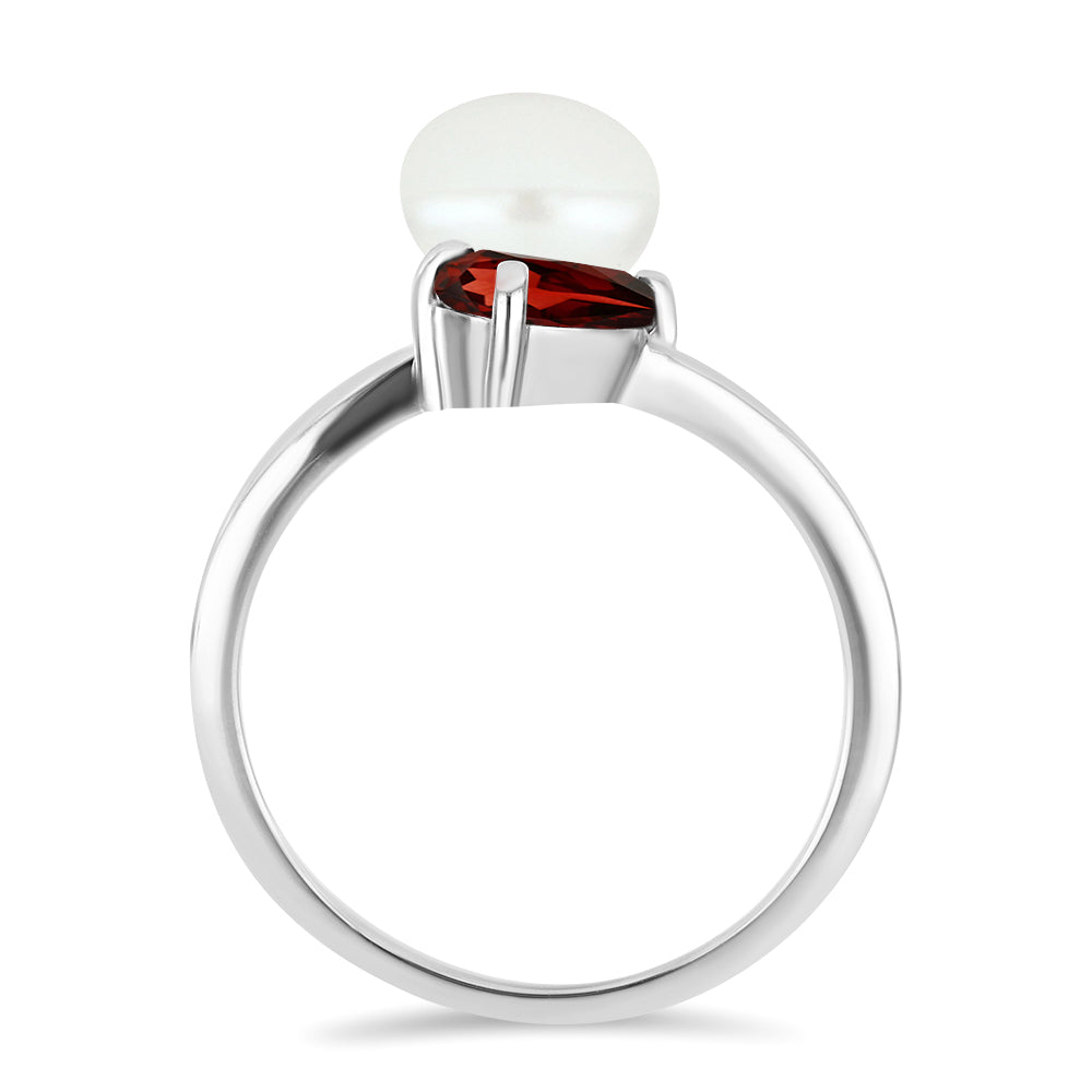 Strieborný Prsteň s Bartonským Granátom a so Sladkovodnou Bielou Perlou