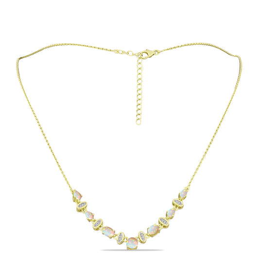 Pozlátený Strieborný Náhrdelník s Etiópskym Opálom z Lega Dembi a Bielym Topásom