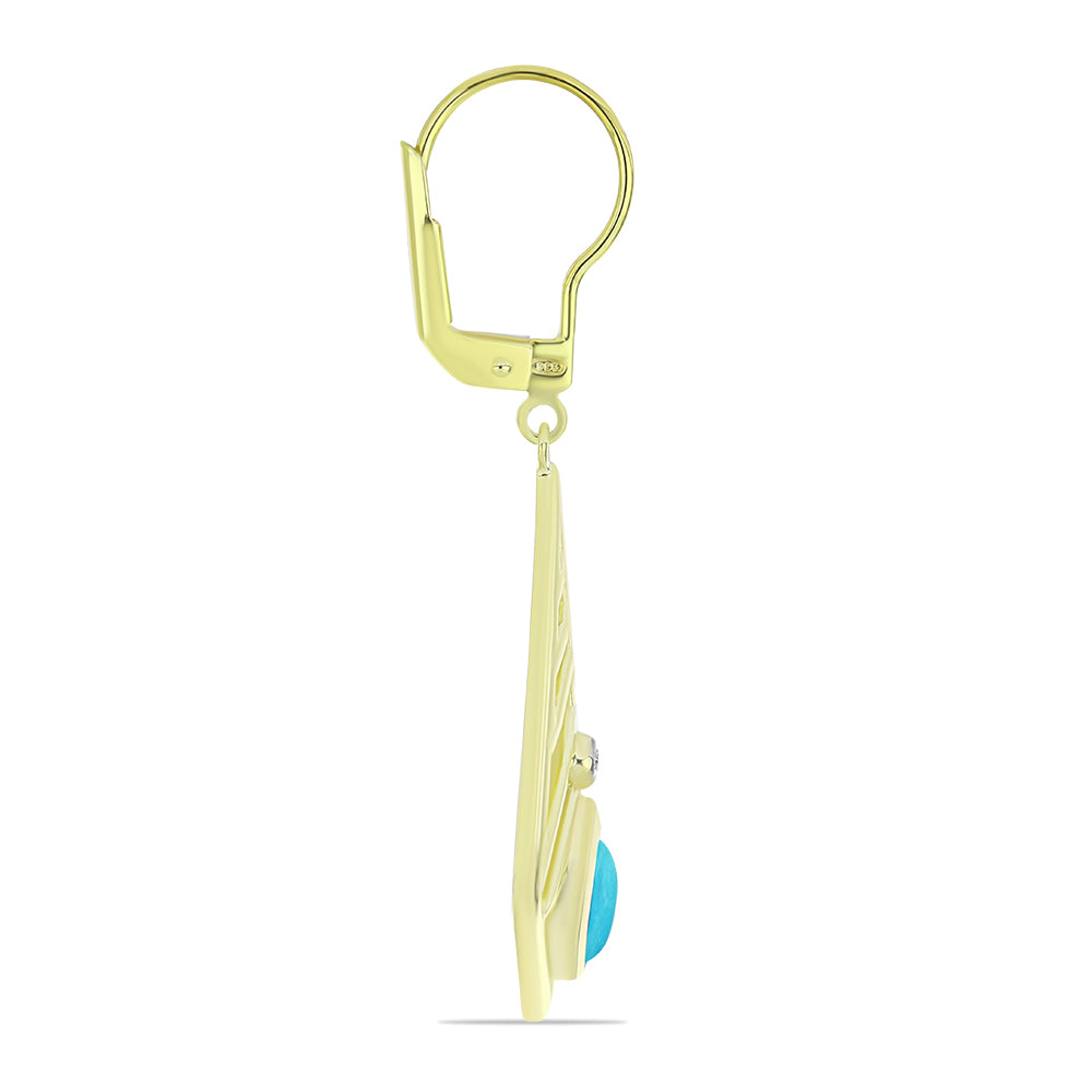 Pozlátené Strieborné Náušnice s so Sleeping Beauty Tyrkysom a Bielym Topásom 2 