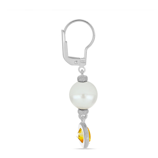 Strieborné Náušnice s Uralským Citrínom a so Sladkovodnou Bielou Perlou