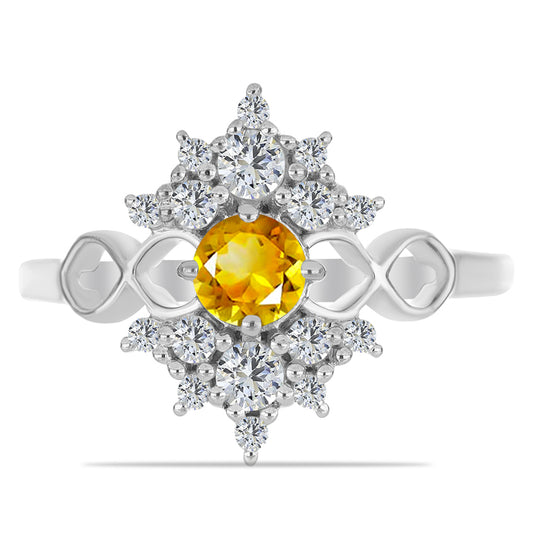 Strieborný Prsteň s Uralským Citrínom a Bielym Topásom