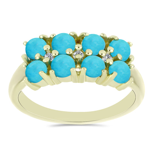 Pozlátený Strieborný Prsteň s so Sleeping Beauty Tyrkysom a Bielym Topásom