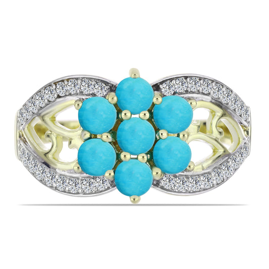 Pozlátený Strieborný Prsteň s so Sleeping Beauty Tyrkysom a Bielym Topásom