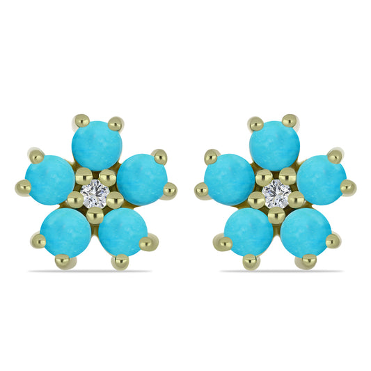 Pozlátené Strieborné Náušnice s so Sleeping Beauty Tyrkysom a Bielym Topásom