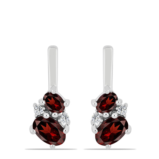 Strieborné Náušnice s Bartonským Granátom a Bielym Topásom