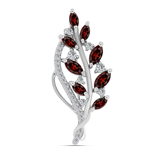 Strieborný Brošňa s Bartonským Granátom a Bielym Topásom