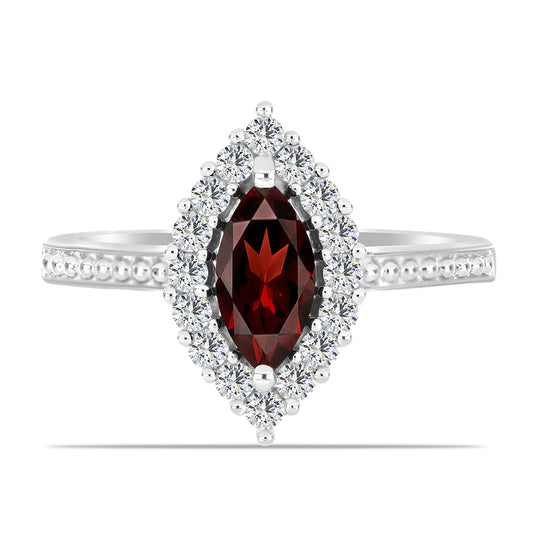 Strieborný Prsteň s Bartonským Granátom a Bielym Topásom