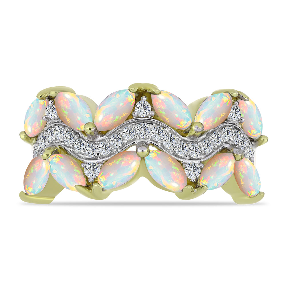 Pozlátený Strieborný Prsteň s Etiópskym Opálom z Lega Dembi a Bielym Topásom 2 