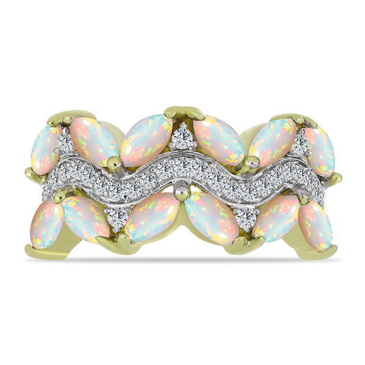 Pozlátený Strieborný Prsteň s Etiópskym Opálom z Lega Dembi a Bielym Topásom