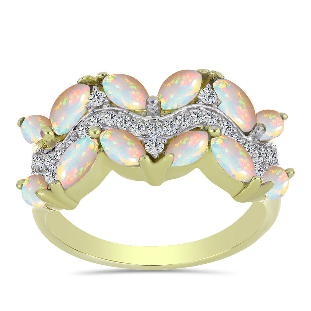 Pozlátený Strieborný Prsteň s Etiópskym Opálom z Lega Dembi a Bielym Topásom 1 