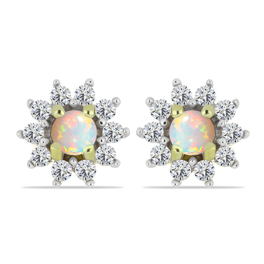 Pozlátené Strieborné Náušnice s Etiópskym Opálom z Lega Dembi a Bielym Topásom