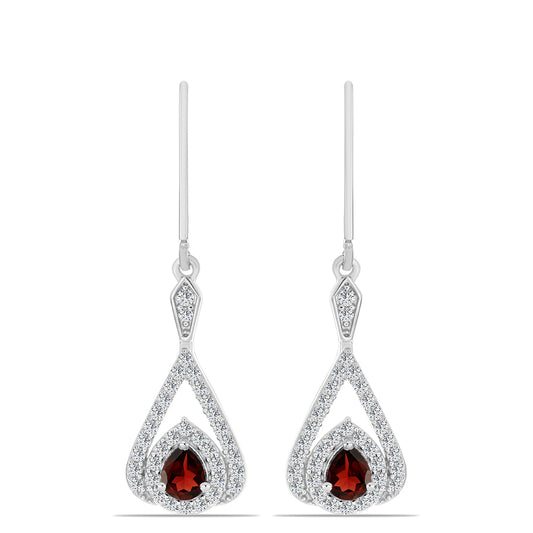 Strieborné Náušnice s Bartonským Granátom a Bielym Topásom