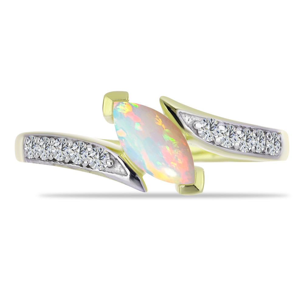 Pozlátený Strieborný Prsteň s Etiópskym Opálom z Lega Dembi a Bielym Topásom 2 