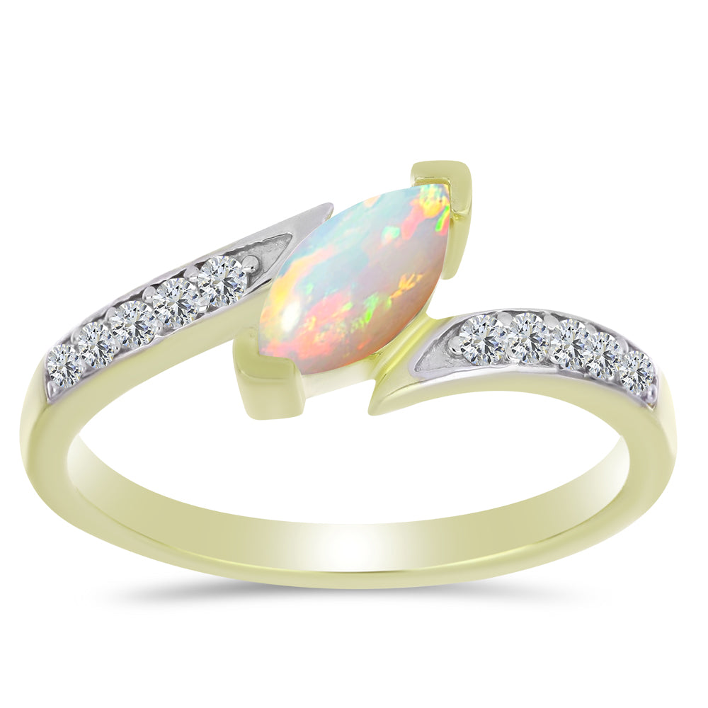 Pozlátený Strieborný Prsteň s Etiópskym Opálom z Lega Dembi a Bielym Topásom 1 