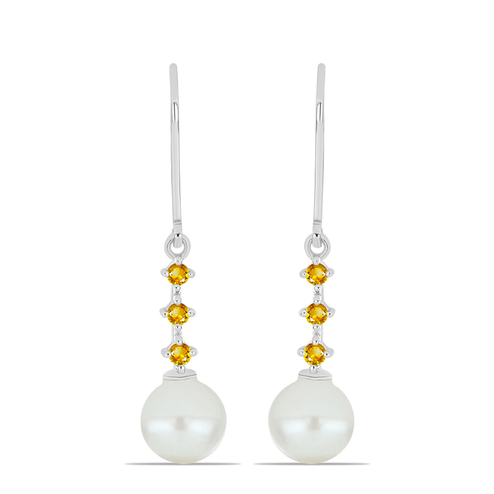 Strieborné Náušnice s Uralským Citrínom a so Sladkovodnou Bielou Perlou