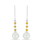 Strieborné Náušnice s Uralským Citrínom a so Sladkovodnou Bielou Perlou