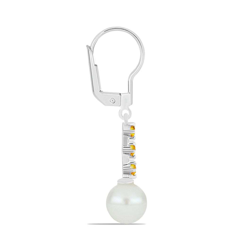 Strieborné Náušnice s Uralským Citrínom a so Sladkovodnou Bielou Perlou 2 