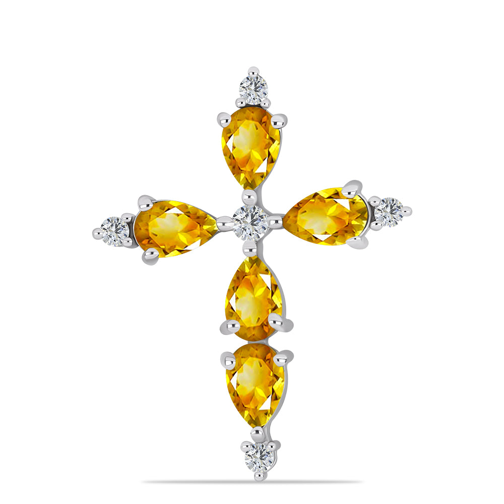 Kríž Strieborný Prívesok s Uralským Citrínom a Bielym Topásom