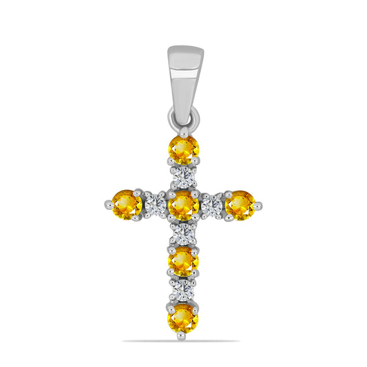Kríž Strieborný Prívesok s Uralským Citrínom a Bielym Topásom