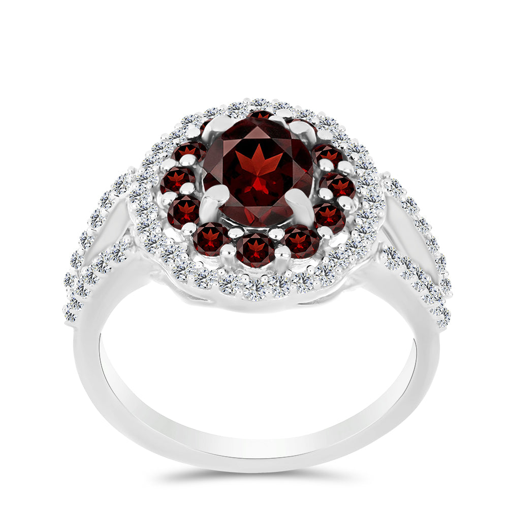 Strieborný Prsteň s Bartonským Granátom a Bielym Topásom 3 