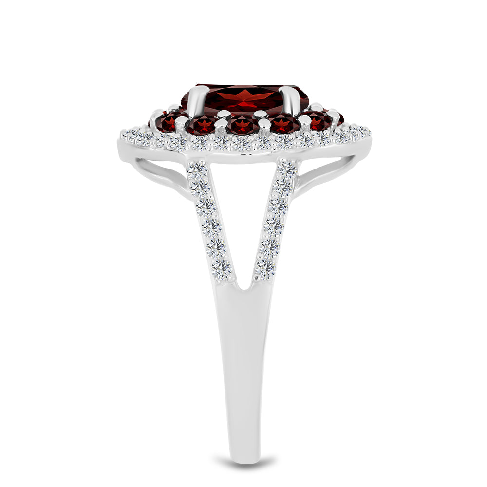 Strieborný Prsteň s Bartonským Granátom a Bielym Topásom