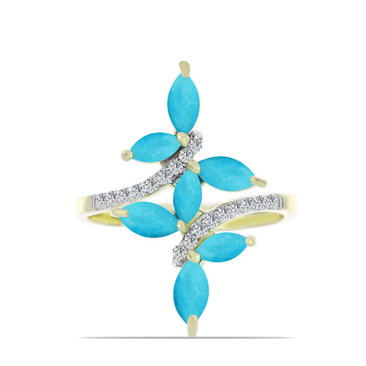 Pozlátený Strieborný Prsteň s so Sleeping Beauty Tyrkysom a Bielym Topásom