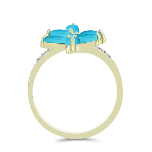 Pozlátený Strieborný Prsteň s so Sleeping Beauty Tyrkysom a Bielym Topásom