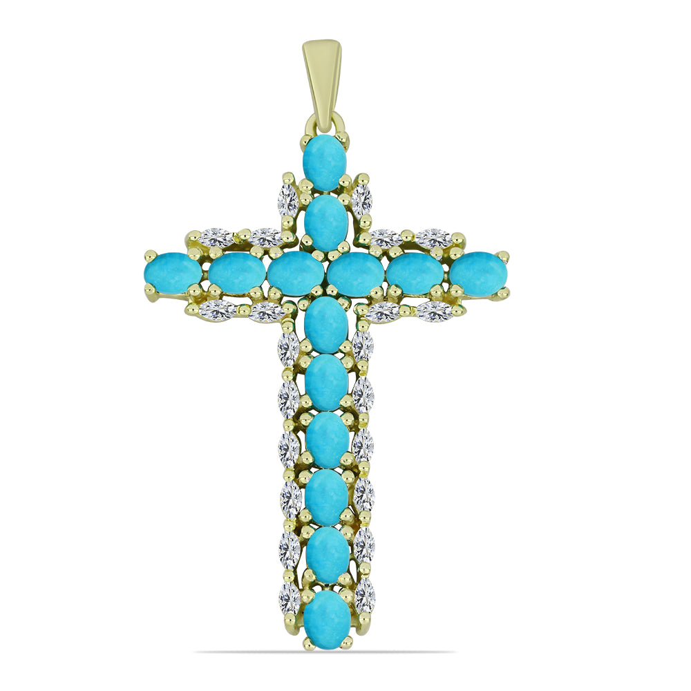Kríž Pozlátený Strieborný Prívesok s so Sleeping Beauty Tyrkysom a Bielym Zirkónom 1 