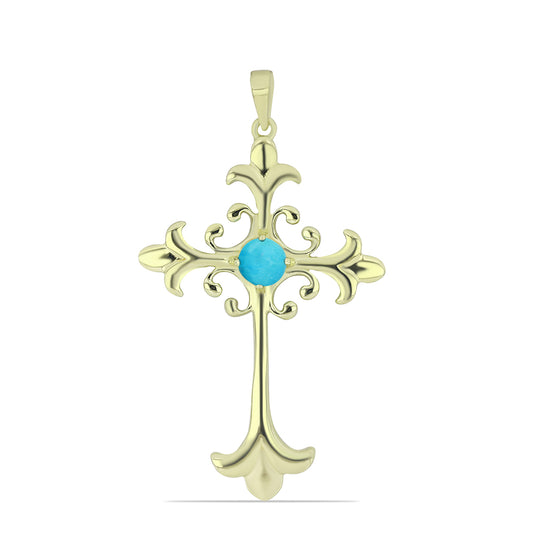 Kríž Pozlátený Strieborný Prívesok s so Sleeping Beauty Tyrkysom