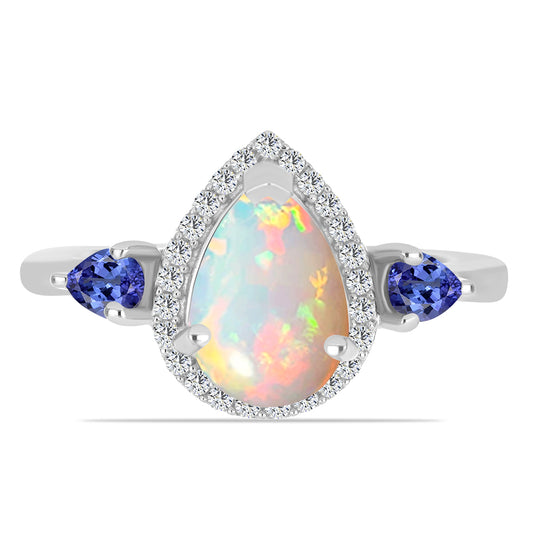 Strieborný Prsteň s Tanzanitom a Etiópskym Opálom z Lega Dembi