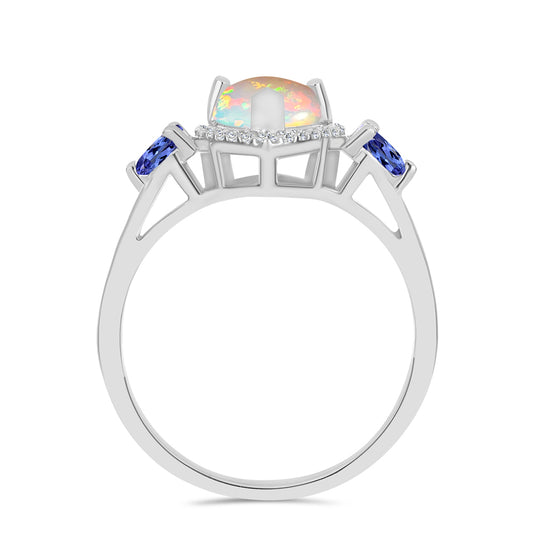 Strieborný Prsteň s Tanzanitom a Etiópskym Opálom z Lega Dembi