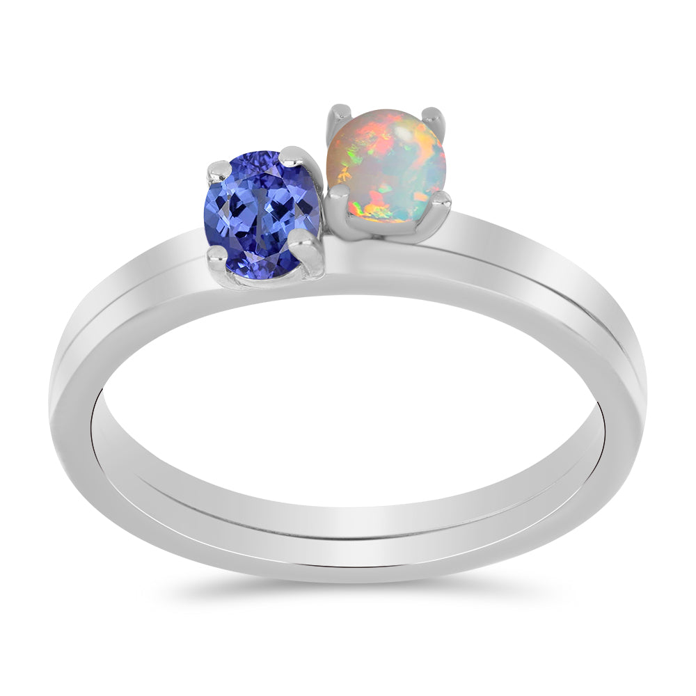 Strieborné Sada s Tanzanitom a Etiópskym Opálom z Lega Dembi ( Prsteň ) 3 