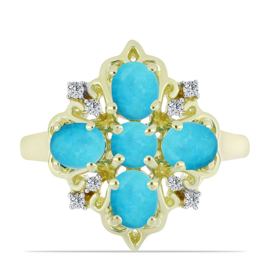 Pozlátený Strieborný Prsteň s so Sleeping Beauty Tyrkysom a Bielym Topásom