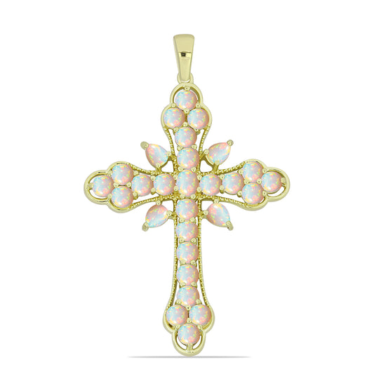 Kríž Pozlátený Strieborný Prívesok s Etiópskym Opálom z Lega Dembi