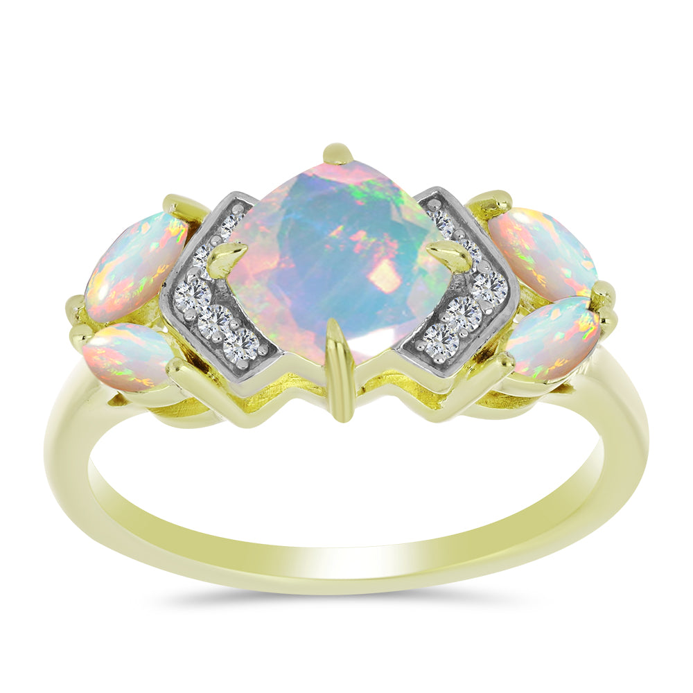 Pozlátený Strieborný Prsteň s Etiópskym Opálom z Lega Dembi a Bielym Topásom 3 