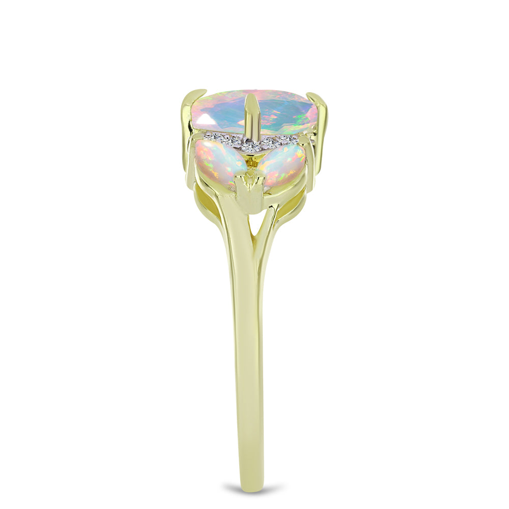 Pozlátený Strieborný Prsteň s Etiópskym Opálom z Lega Dembi a Bielym Topásom 4 