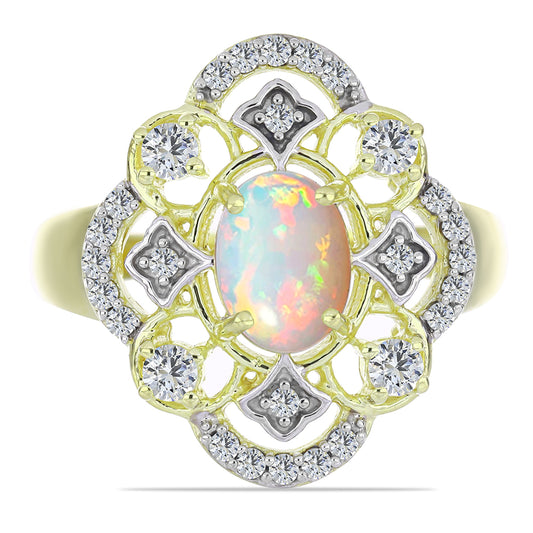 Pozlátený Strieborný Prsteň s Etiópskym Opálom z Lega Dembi a Bielym Topásom